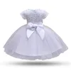 Princess Sequins Flower Girl Robes Petites filles Fête formelle Portez mignonne une ligne manches courtes ciel bleu rose blanc baptême de communion de communion