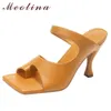 Meotina Women Slippers Shoes Super High Heel Sandals Square Toe Slides Thin Heel Ladies Footwear Summer Black Yellow Fashion 210608
