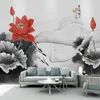 Wallpapers Chinese Style Smoke Ink Red Lotus Background Wallpaper Home Decor Art Wall Mural Bedroom Living Room Po Designs Supplies