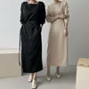 Bureau coréen dames femmes robe longue à manches longues col carré robes ceinturées élégant solide mode Vestidos Femme 210513