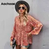 Mulheres Blusas Leopard Imprimir Loose V Neck botões Camisa Manga Longa Vintage Casual Blusa Senhoras Túnica Tops 210413