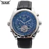 2019 NOUVEAU JARAGAR Marque De Mode Automatique Mécanique Tourbillon Calendrier Complet Cadran En Cuir Bande Hommes Montre-Bracelet Q0902