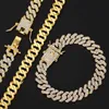 LT009 Hip Hop Chain Necklace Bling Iced Out Miami Cuban Link Chains Full Rhinestone CZ Clasp Necklaces For Men Fashion Jewelry X0509