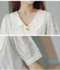 Beyaz Kısa Bluz Gömlek Düğmesi Pamuk Bayanlar Yaz Kısa Kollu Kadın Gömlek Yay Vintage 698b 210420