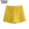 Traf dames chique mode knoppen decoratieve bermuda shorts rokken vintage hoge taille rug zipper vrouwelijke skorts mujer 210415