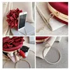 Red Flower Clutch Purse Women Round Evening Bag Crystal Diamond Wedding Silk Handbag Exquisite Chain Shoulder Bags FTB154 220224