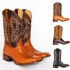 Bottes 2021 unisexe rétro cuir Cowboy broderie moto tête carrée gravité Western exotique femmes hommes