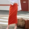 非対称のRUCHEDスカート女性の高いウエスト側分割秋のスカート不規則な服装ファッション210521