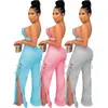 HAOYUAN Summer Outfits 2 Piece Set Off Shoulder Shell Type Crop Top Bandage Wide Leg Pants Y2k Clothes Sexy Club Matching Sets Y0625