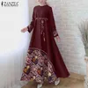 Muslim Abaya Hijab Kleid ZANZEA Frauen Vintage Floral Gedruckt Maxi Sommerkleid Herbst Langarm Gürtel Lange Vestido Kaftan Marocain Y1204