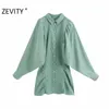 Zevity Femmes Mode Solide Couleur Mini-chemise plissée Robe Bureau Lady Batwing Manches Drapé Robe Chic Slim Robes DS4358 210603