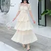 Summer Elegant Women Long Party White Lace Crochet Sexy Maxi Cake Dress 210415