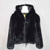 女性の冬の暖かいソフト品質リアルレックスのウサギの毛皮のコートショートジャケットフード付きオーバーコート211220
