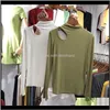Toppar Tees Clothing Apparel Drop Leverans 2021 Wild Womes Olive Green Långärmad T-shirt Retro Ocean Half High Collar Lodging Clavicle Sex