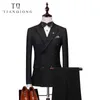 Double Breasted Latest Coat Pant Designs Suit Men Slim Fit Wedding Suits for Men Pure Black Light Grey Tuxedo Jacket+Pants+Vest X0909