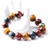 Bracelet en œil de tigre coloré naturel véritable, perles rondes de tigre bleu rouge jaune pour femmes et hommes, extensible puissant AAAAA