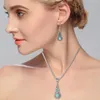 Women's Fashion Necklaces Pendants Trendy Jewelry Water Drops Green Turquoise Chunky Pendant Necklace Earrings Set Drop Shipping