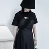 [EAM] vestido negro estampado ahuecado con volantes y fajas con cuello en V manga corta corte holgado moda Primavera Verano 1DD7541 21512