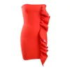 Été gratuit femmes rouge à volants robe de pansement sans bretelles sans manches moulante Mini Celebrity Club Party 210524