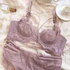 Honviey Sexy lingerie set plus size with steel ring ultra thin hollow out luxury gathered spongeless women bra and panties set 211104