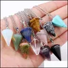 & Pendants Jewelry Aplustrade Natural Gemstone Pendant Necklace Crystal Healing Chakra Reiki Sier Stone Hexagonal Prisme Cone Pendum Charm N