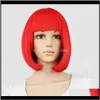 Perruques 10 pouces droites courtes Bob Bangs bleu doré rouge noir blanc violet rose vert marron Cosplay perruque femme Anfol Ojp1W