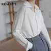 Blue Biała bluzka damska Solidne wielokolorowe kolory Lapel jedno piersią koreański styl z długim rękawem Topy kobiet 210428