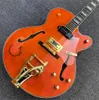 Chitarra elettrica Orange G6120 Eddie Cochran Tribute Jazz Semi Hollow Body Bigs Tremolo Bridge, pickup P 90 nero, hardware dorato, doppi fori F