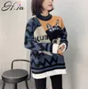 H.Sa Kobiety SweterPulowers Fałszywe 2 Sztuk Oversized Krojenia Sweter Zworki Cartoon Chic Harajuku Dziewczyny Swetry Pull Femme 210716