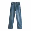 ZA Kvinnor Jeans Straight Full Length Faded High-Waist Jeans med en Five-Pocket Design Zip Fly and Metal Top Button Fastening 210809