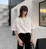 Yaz Üçgen Cebi Kadın T Gömlek Üstleri Kısa Kollu O-Boyun Katı Gevşek Tees Kore Moda Kadın T-Shirt 210513