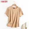 Tangada Femmes Kaki Basic Coton T-shirt à manches courtes O Cou T-shirts Dames Casual Tee-shirt Street Wear Top 6D5 210719