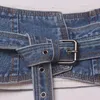 Belts Women's Runway Fashion Blue Denim Cummerbunds Female Dress Corsets Waistband Decoration Wide Belt TB1510