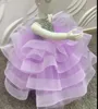 2021 Lilac Crystals Flower Girl Dresses Sheer Neck Tiers Tulle Ball Gown Lilttle Kids Birthday Pageant Weddding Gowns