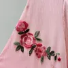 Gaganight Summer Sweet Bandage Flowers Embroidery Dress Women Pink Long Butterfly Sleeve V-neck Dress Vintage Sexy Party Dresses 210519