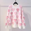 H.SA Kvinnor Stickad tröja och Pullovers Oneck Pearls Beading Sweaters Sweet Heart Jumpers Långärmad Kawaii Femme 210914