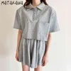 MATAKAWA Lapel Three-button Loose Short-sleeved T-shirt High-waist Lace-up Casual Pants Shorts Suit Two Piece Suit for Women 210513