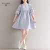Mori Girl Summer Women Cute Mini Dress V-Neck Casual Loose Vestidos De Festa Short Sleeve Cotton Linen Dres With Tassel 210520