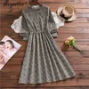 Mulheres Verde Retro Outono Vestidos de Inverno Feminino Corduroy Vintage Patchwork Knee-Comprimento Escritório Lady Chic Elegante Vestidos 210520