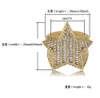 Hommes Iced Out 3D Gold Super Star Anneaux Micro Pave Zircone Cubique Plaqué Or 14K Diamants Simulés Bague Hip hop avec boîte-cadeau345C