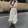 韓国のファッション女性夏のロングドレスセクシーなノースリーブドレープドローストリングの不規則なストラップレディースドレスZA4070 210427