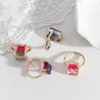 Fashion gold Plated Rectangle Gradient Glass Crystal Rings chromatic Geometric Ring for Women Jewelry gift