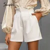 Ruffled zipper solid loose women High waist streetwear white short Casual summer bottom shorts female 210414