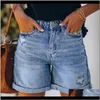 Womens Clothing Apparel Drop Delivery 2021 Summer High Denim Shorts Women Casual Loose Ladies Fashion Plus Size Elastic Waist Wide Leg Short