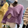 Maglione da donna moda autunno e inverno sciolto maniche a pipistrello di grandi dimensioni pigro scollo a V 210805