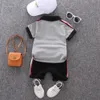 Costumes d'été pour garçons, ensembles de Style Preppy pour enfants, vêtements d'extérieur décontractés, t-shirt et short de couleur unie pour enfants