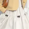 Kawaii Blanc Midi Velours Jupe Femmes Élégant Arc Taille Haute Plissée Étudiantes Vintage Hiver Chaud Lolita Long 210421