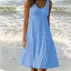 Jocoo Jolee Plus Size 5xL緩いドレスカジュアルノースリーブOネックフリルミニドレスエレガントなソリッドビーチドレス夏SUNDRESS 210518