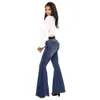 Försäljning flare jeans byxor kvinnor vintage denim damer jeans kvinnor hög midja mode stretch fickbyxor brett ben jeans d30 q0801