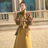 Veste en laine mélangée pour femme, Style d'hiver, jaune, marron, coutures contrastées, coréen, ample, long revers, manteau à la mode, GJ1 Phyl22, 2022